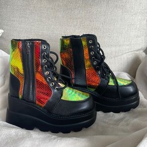Holographic rave chunky platform boots
